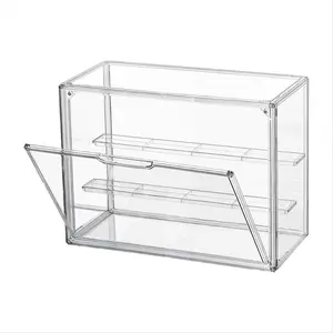 Clear Acrylic Display Case 3 Tier Display Shelf, Stackable Protection Showcase with Magnetic Door for