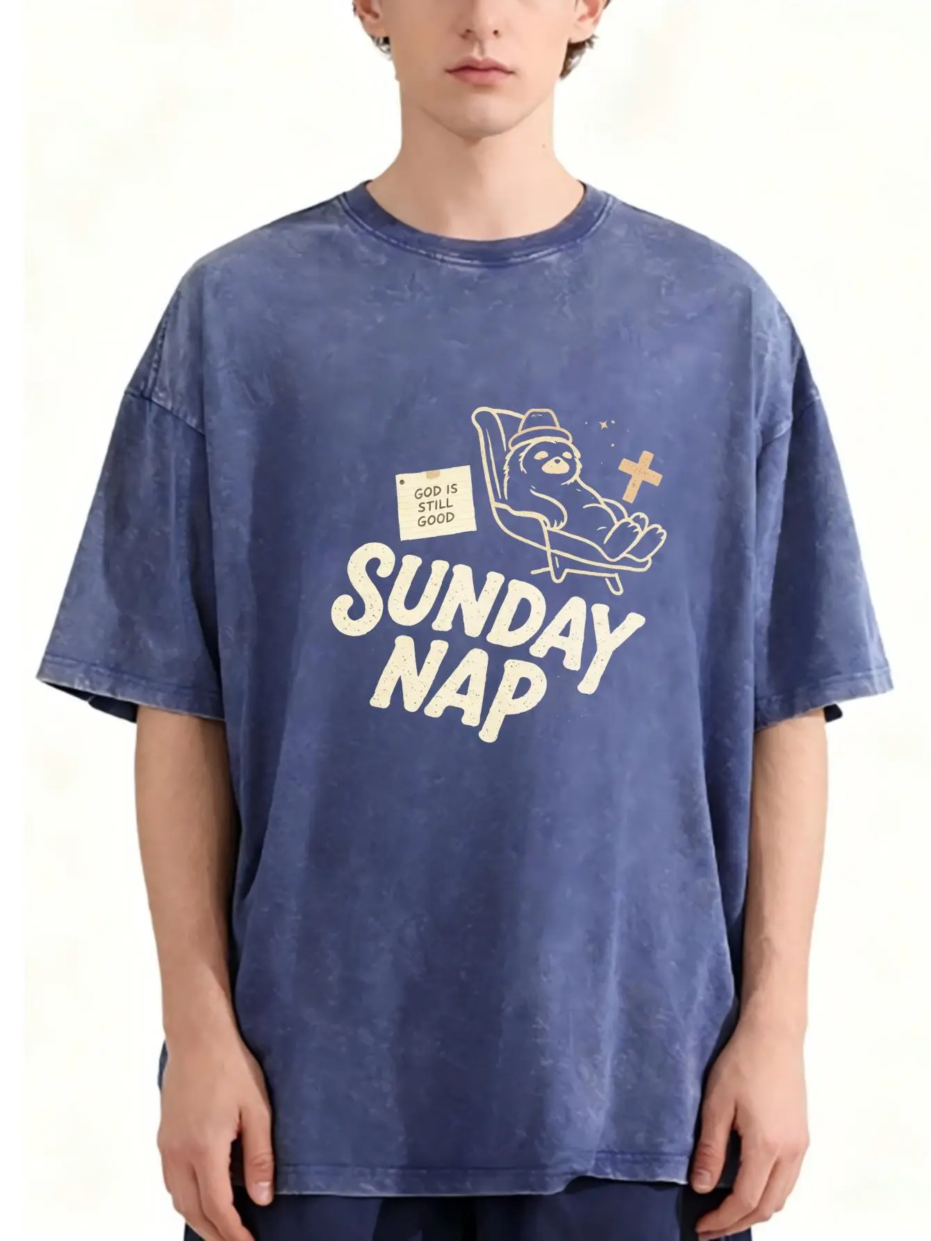Y2K Vintage 230g Washed 100% Cotton Men's T-Shirt Sunday Nap God Is Still Good Unisex Graphic Casual Short Sleeve Comfortable And Versatile