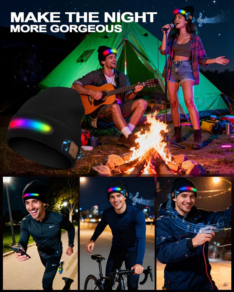 Unisex Beanie with RGB Light & Bluetooth, USB Rechargeable Caps, Christmas Gifts for Men Women Father