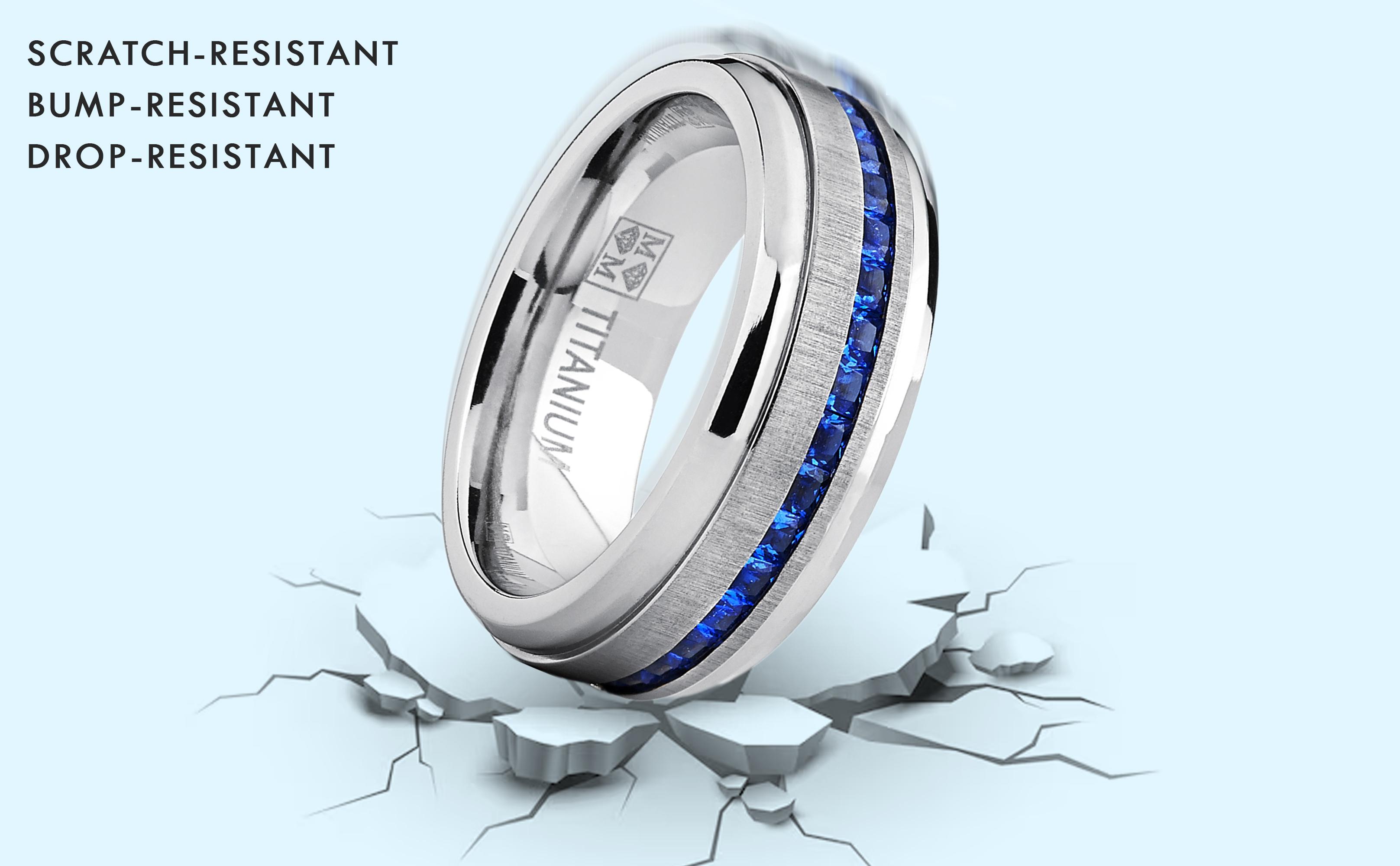 Men's 2.4Ct. Blue Sapphire Titanium Wedding Band Engagement Ring Cubic-Zirconia 8MM