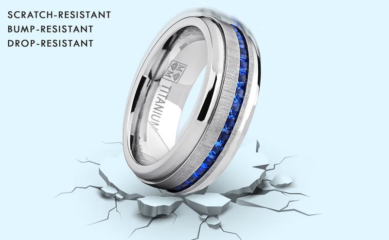 Men's 2.4Ct. Blue Sapphire Titanium Wedding Band Engagement Ring Cubic-Zirconia 8MM