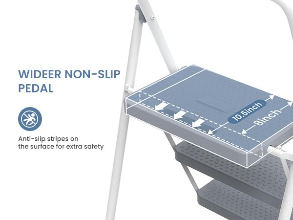 Step Ladder, Foldable Stool with Wide Pedal, Cushioned Handle, 800lbs Capacity for Home Kitchen and Outdoor, Black