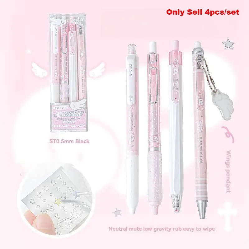 4pc Pearl Angel Pens, Pen Set, Cute Aesthetic Neutral Writing Pens, Unique Retractable Pens for Students, School Supplies, Office Use, Stationery