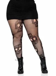 Plus Sugar Skull Fishnet Graphic Tights