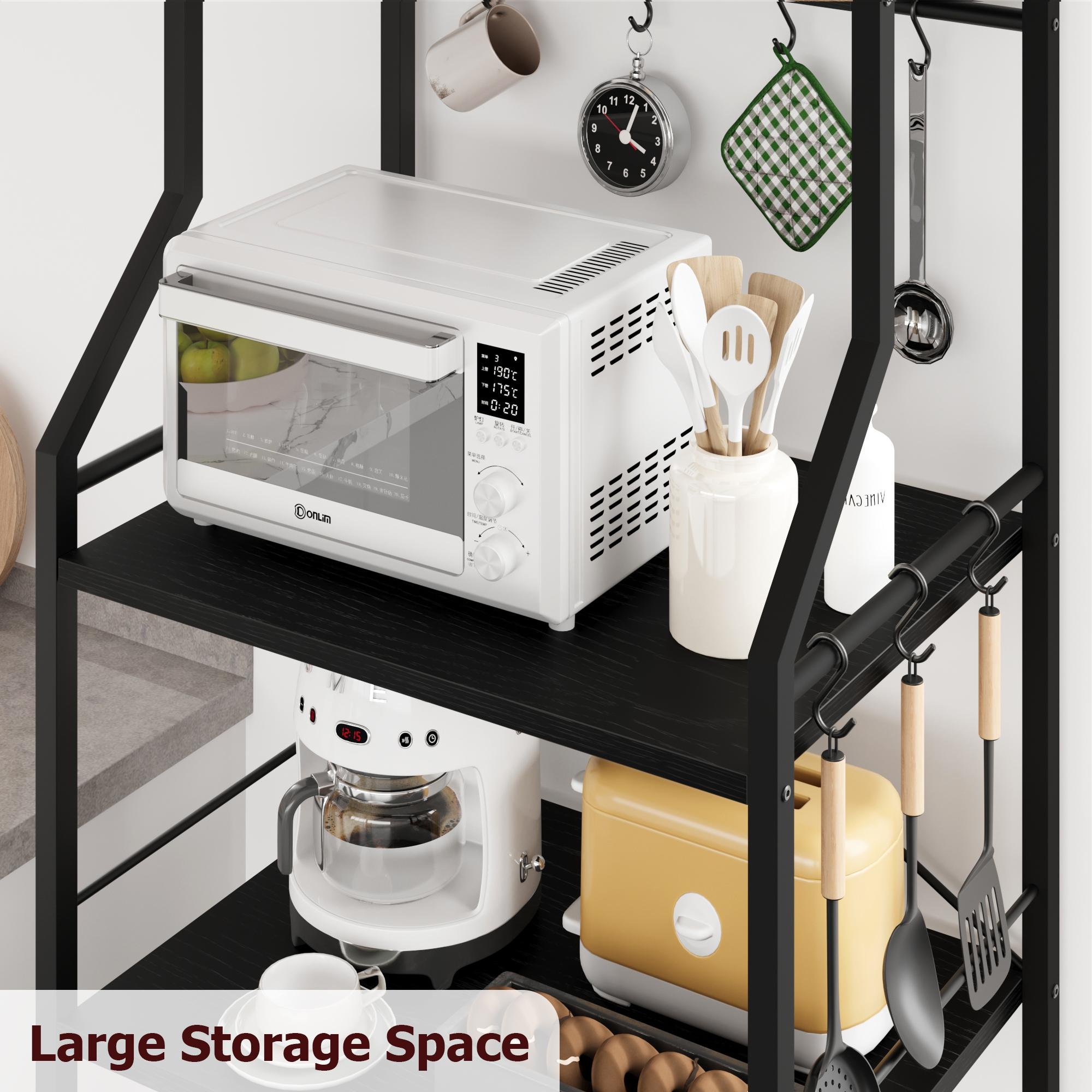 【GARVEE】5-Tier Kitchen Bakers Rack with 2 Large Wire Baskets, Industrial Microwave Oven Stand and Coffee Bar Station, Kitchen Utility Storage Shelf with 8 Hooks for Organizing Spices and Pots, Rustic Black 【GARVEE】5-Tier Kitchen Bakers Rack with 2 Large Wire Baskets, Industrial Microwave Oven Stand and Coffee Bar Station, Kitchen Utility Storage Shelf with 8 Hooks for Organizing Spices and Pots, Rustic Black