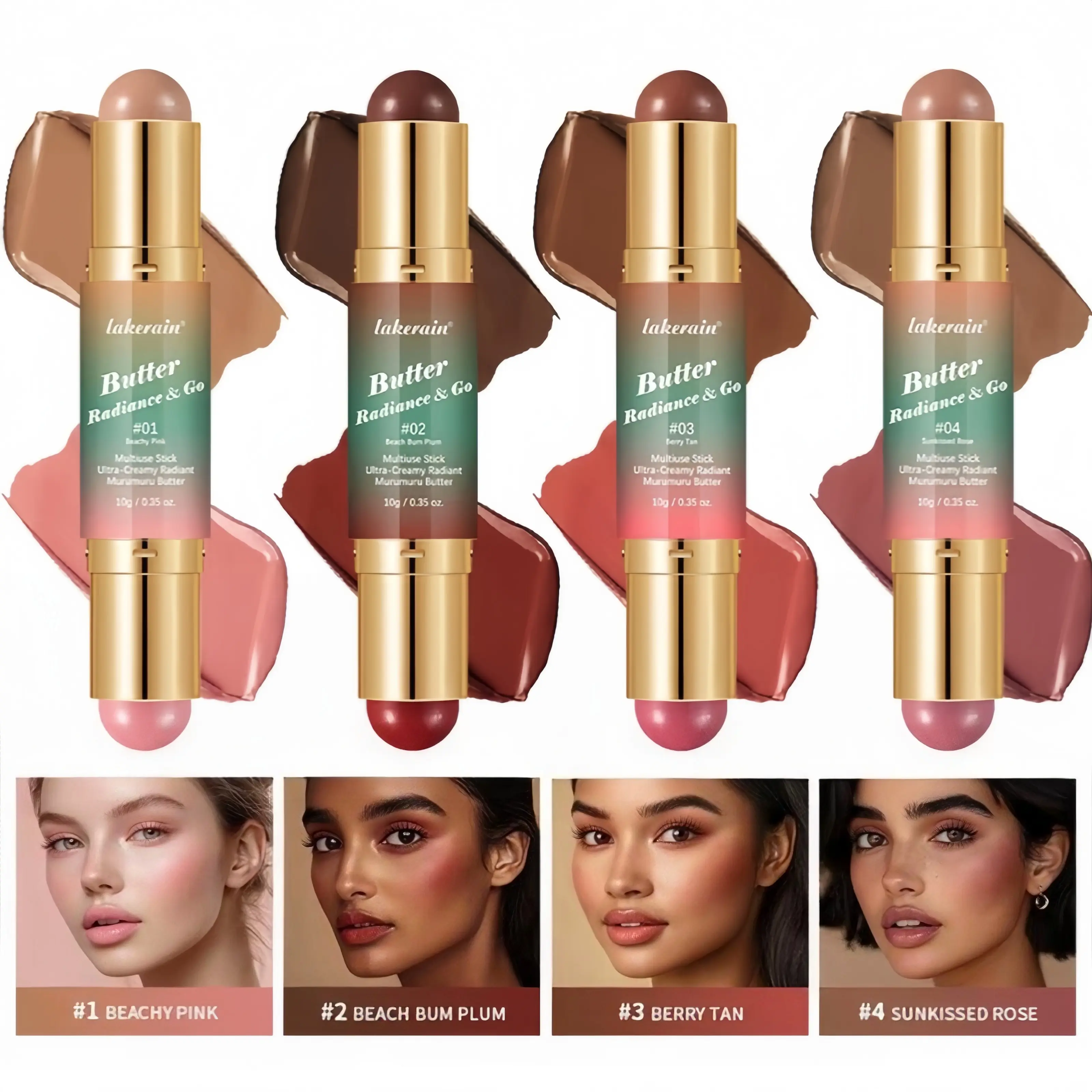 Double-Ended Butter Glow Stick, 2-in-1 Creamy Bronzer & Blush for All Skin Types, Buildable & Blendable Multi-Purpose Cosmetic for Blush on Cheeks, Contouring & Highlighting