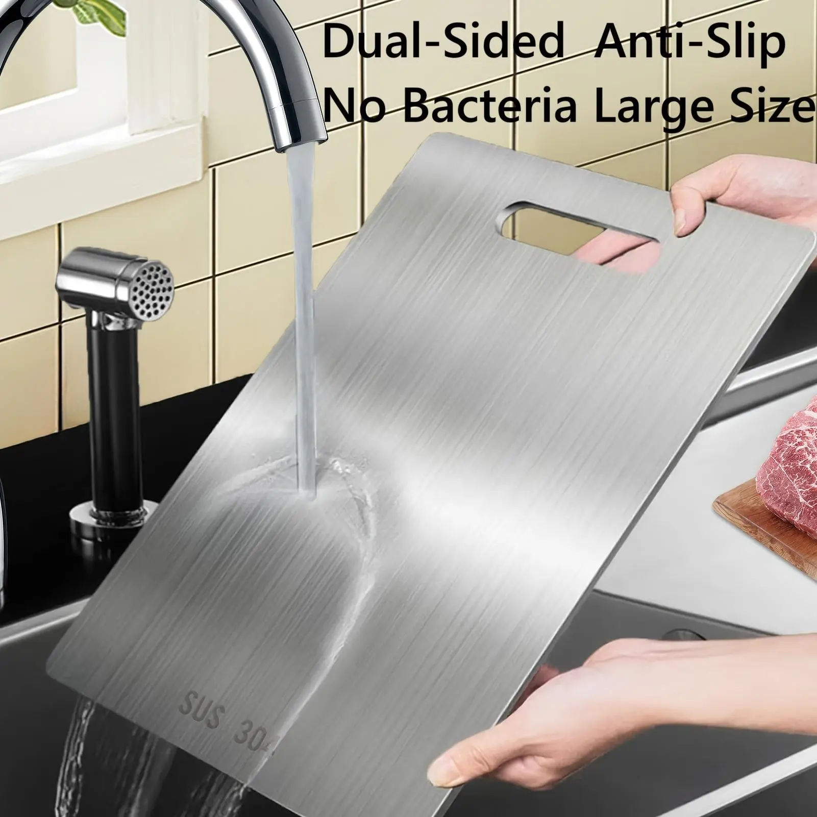 304 Stainless Steel Cutting Board - Large, Double-Sided, Heavy-Duty Metal Chopping Board for Meat, Vegetables, Easy-to-Clean Kitchen Essential