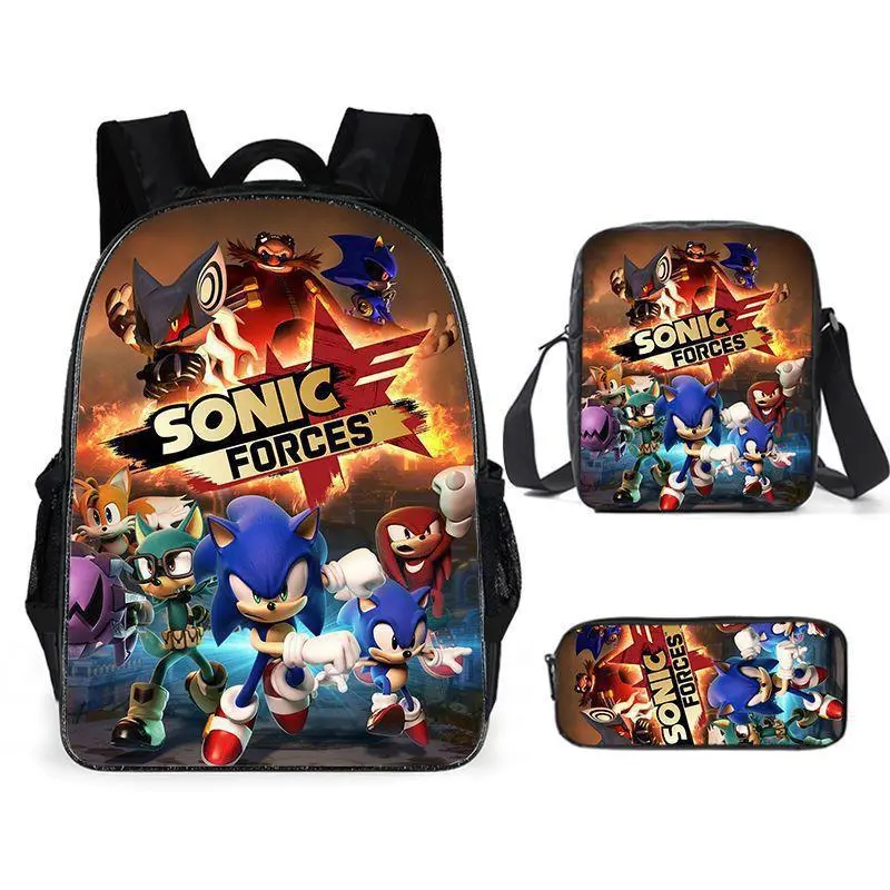 Sonic Forces 3-in-1 backpack set, full game character print, breathable padded straps, waterproof polyester fabric.