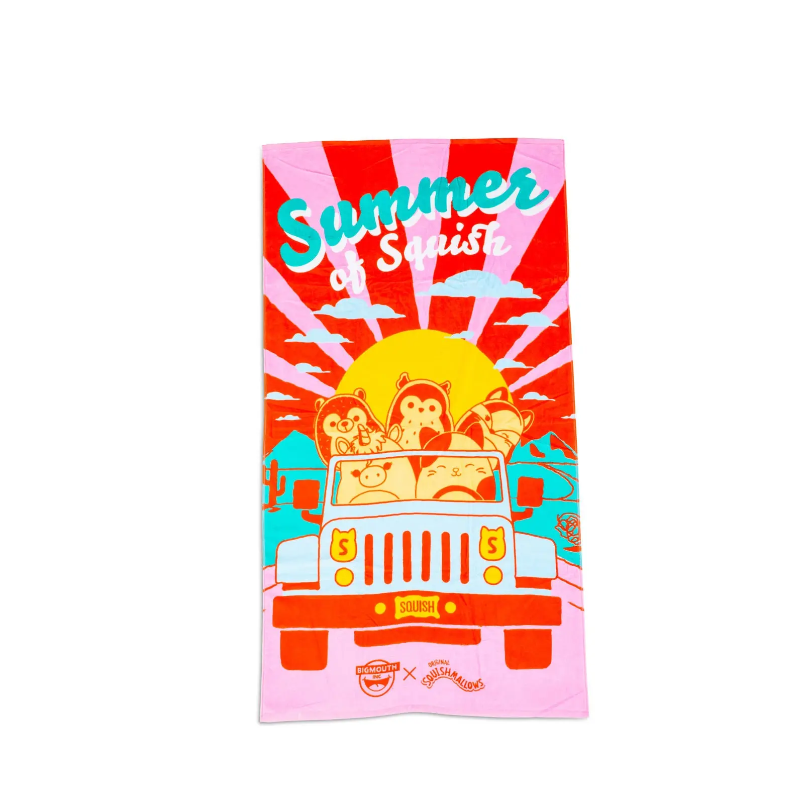 BigMouth x Squishmallows Summer of Squish Beach Towel — 34 x 64 in Absorbent Microfiber Pool & Beach Towel, Colorful Sunset Design, Cool Gift for Kids & Squishmallows Fans