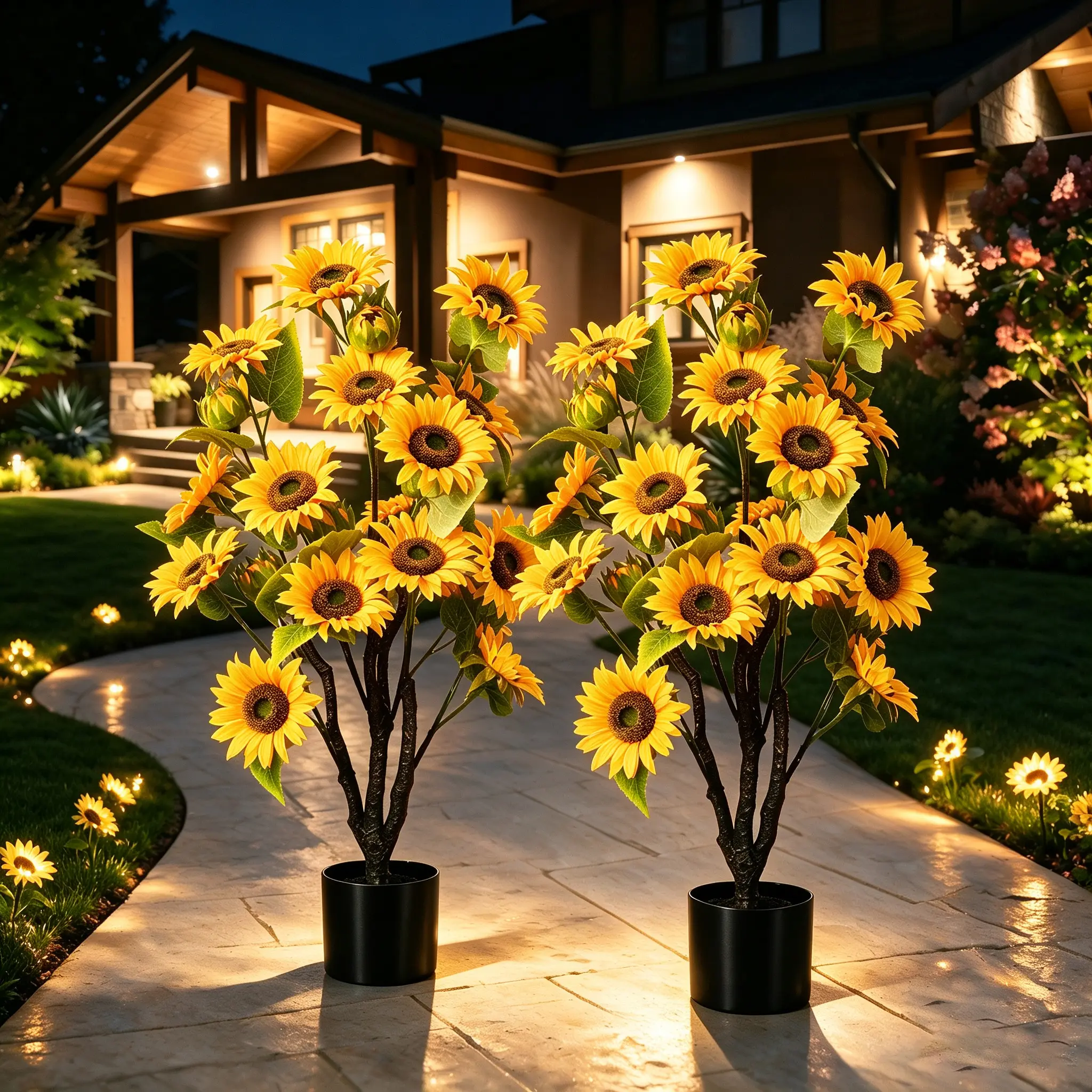 4FT UV-Resistant Decorative Artificial Sunflower Tree, Potted Faux Floor Artificial Plant for Indoor Patio Home Decor, No-Maintenance Outdoor Ornament, Artificial Plants