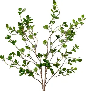 43’’ 2Pcs Artificial Ficus Branches Faux Leaf Spray Green Eucalyptus Branches Artificial Greenery Stems Fake Ficus Twig Plants for Home Office Wedding Vase Filler Shop Decoration