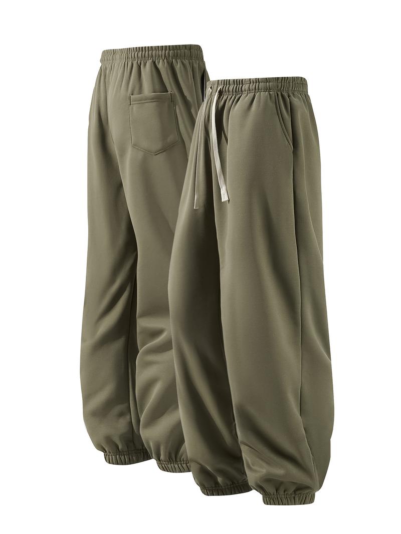 CCCMAI Men's Pocket Drawstring Winter Pants, Casual Regular Fit Plain Thermal Lined Trousers, Men's Bottoms for Winter Menswear