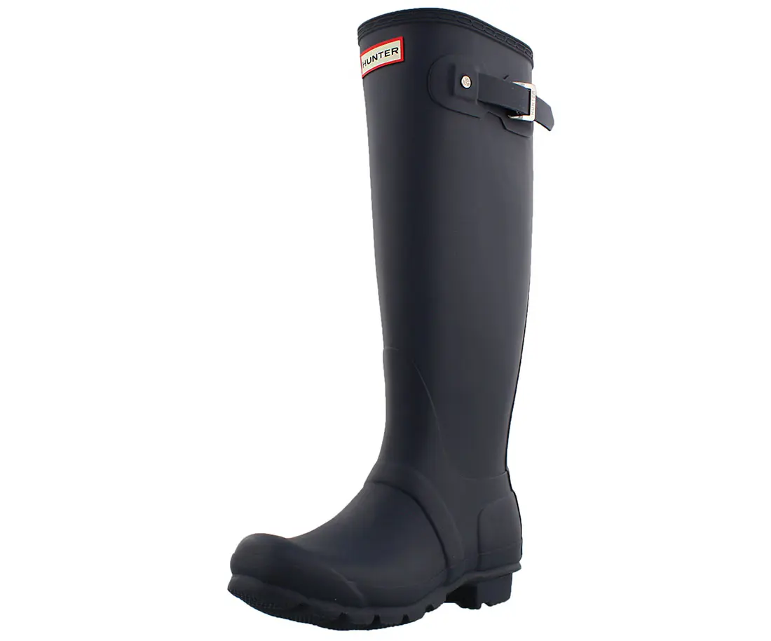 Hunter Women's Original Tall Gloss Waterproof Rubber Wellington Boot, Classic Solid Black for Outdoor Wear
