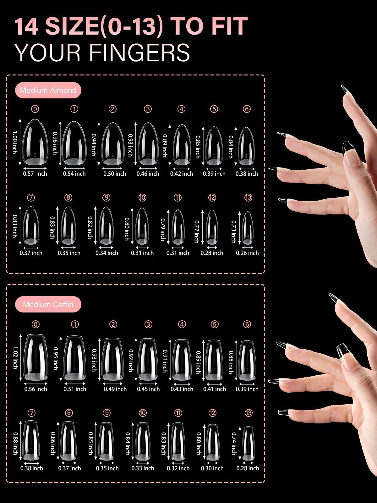 Aillsa 2.0 Upgraded Soft Gel Clear Nail Tips - Built-in C-curve Medium Almond Nail Extension 168pcs Pre-sculpted clear 14 sizes Acrylic Nails Designed for Flat Nail Sculpted Almond acrylic press gel x nails Nailcare birthday&valentine's day gifts for Girl