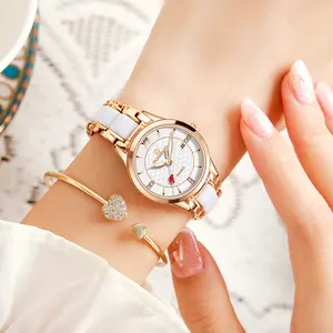 Ceramic Watches for Women, Rose Gold Ladies Ceramic Watches with Simple Stylish Dial Small Wristwatches, Casual White Watch with Ceramic Band