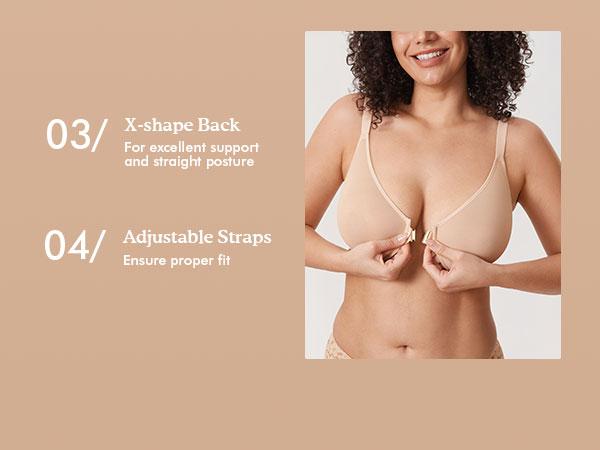 DELIMIRA Women's Cosnufy Posture Front Closure Bras Sheer Mesh Plus Size Underwire Unlined Bra