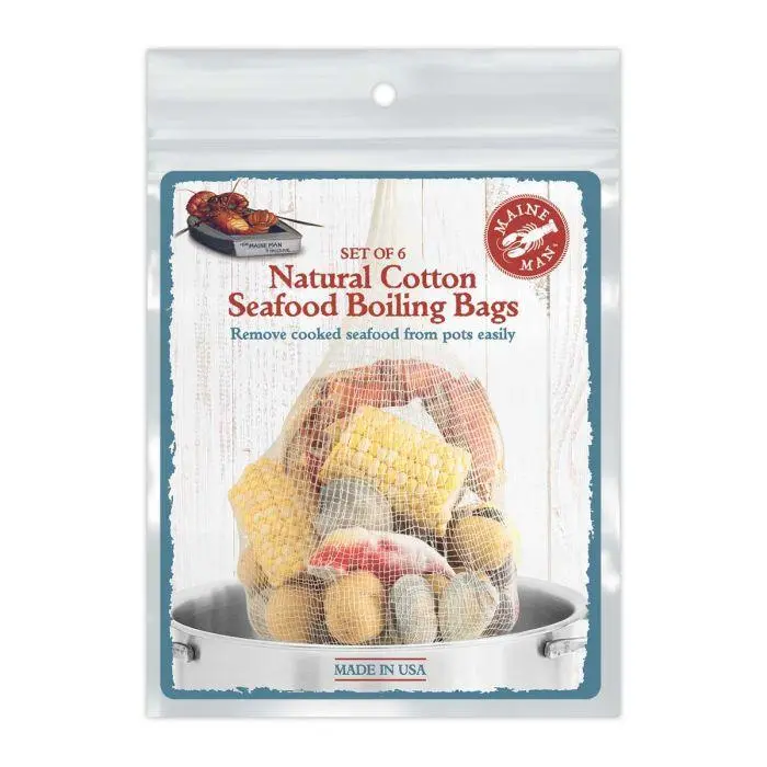 Maine Man Durable Poly-Cotton Kitchen Seafood Preparation Containers & Utensils Set with 6-Pack Boiling Bags for Shellfish, Shrimp, Lobster & Seafood Boiling Needs, Shellfish Boiling, Shrimp Boiling