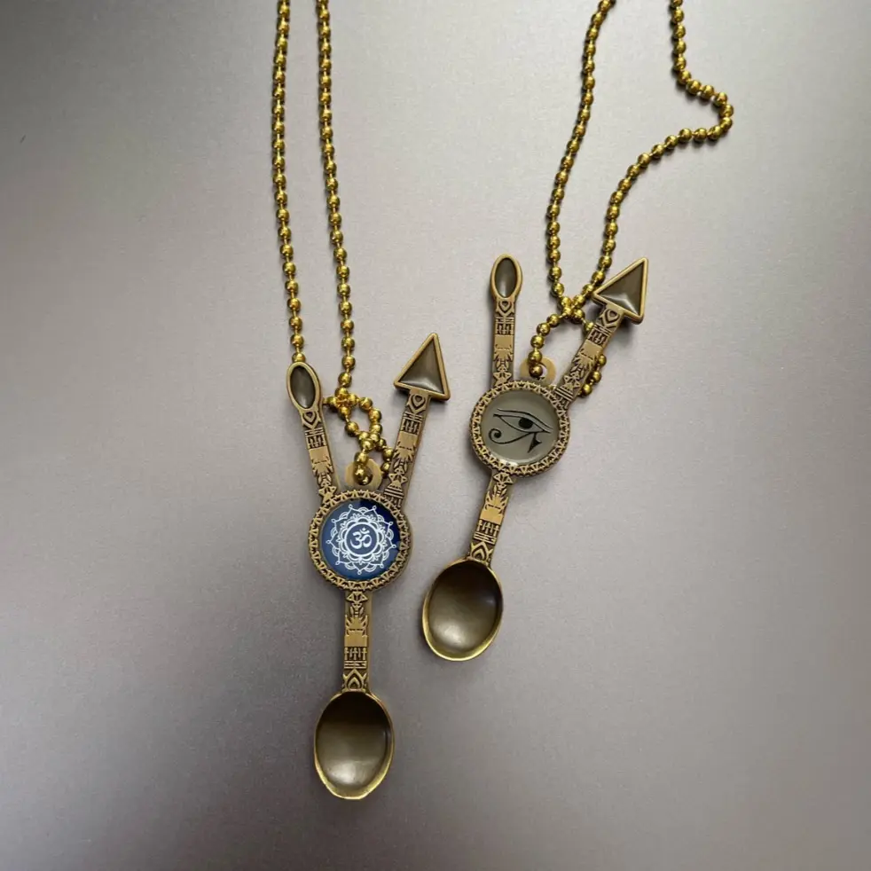 Triple Threat Tiny Spoon Necklace Pendant fancy coffee stir good luck pendant charm for kitchen