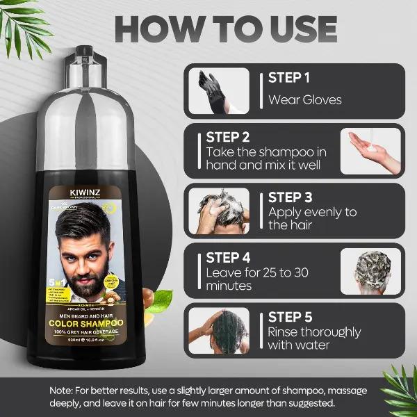KIWINZ PRO 5 in 1 Men Beard & Hair Dye Shampoo - 5-in-1 Formula with Argan Oil & Keratin - No Stain on Skin - Anti-Hair Loss - Moisturizing & Breakage Solution - Hair Color Shampoo for Men Haircare Conditioner 500ml KIWINZ PRO 5 in 1 Men Beard & Hair Dye Shampoo - 5-in-1 Formula with Argan Oil & Keratin - No Stain on Skin - Anti-Hair Loss - Moisturizing & Breakage Solution - Hair Color Shampoo for Men Haircare Conditioner 500ml