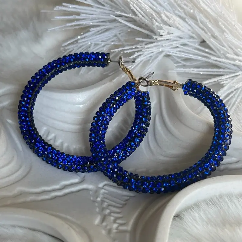 Royal Blue rhinestones Medium Hoops