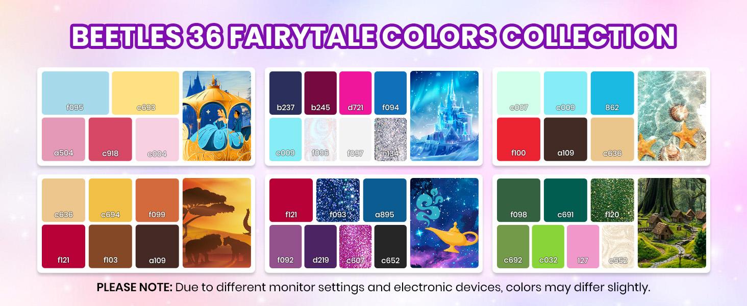 Beetles Gel Nail Polish Set, 44 PCS Red Brown Green Yellow Spring Summer Gel Polish Fairytale Town Collection 36 Colors with 4Pcs Base Top Coat Manicure Cutics   Easter'sGift Cosmetic