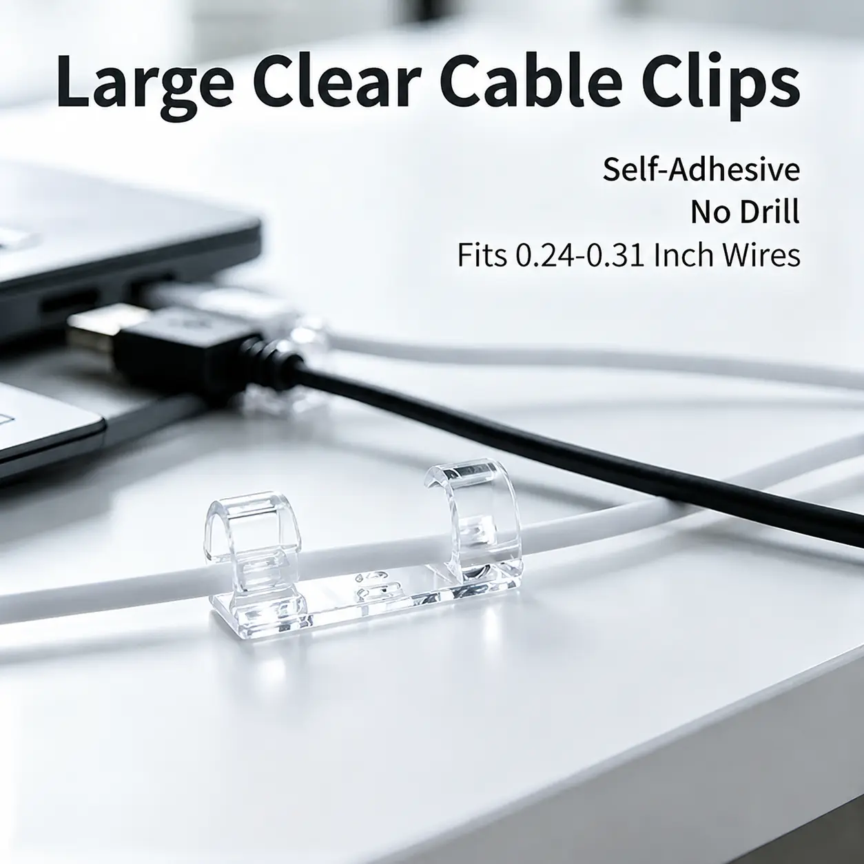 20‑Pack / 40‑Pack Optional Large Clear Self‑Adhesive Cable Clips, No‑Drill Wire Holder Fits 0.24‑0.31 Inch Thick Cables