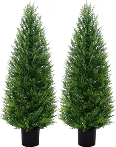 2 Pack 3FT 4FT 5FT Artificial Cedar Topiary Trees with Full Realistic Leaves, Faux Plants for Home Front Door Porch Patio Garden