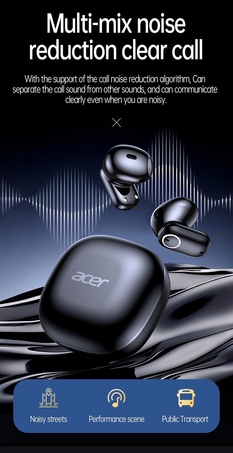 Acer OHR501 Wireless Audio Earbuds, Semi-in-ear Design Noise Cancelling Headphones, Powerful Customized Sound, Headset for Commute, Sports Electronic Clear Call Beige