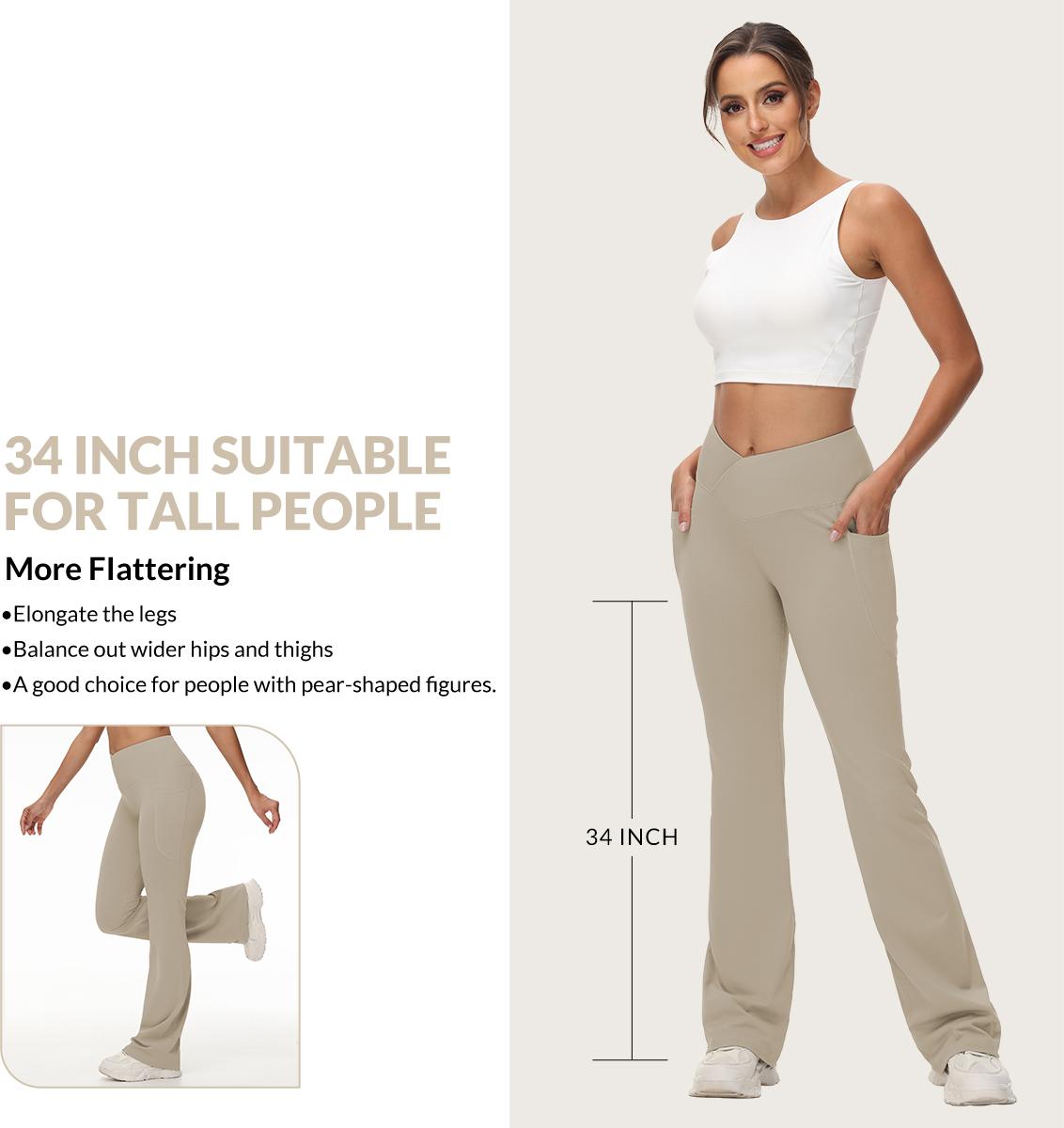 baleaf 29''/32''/34'' inseam Women Flare Leggings Crossover V-Cut Yoga Pants Flare Khakis High Waist Casual Workout Lounge Tall Bottom Pockets Petite Girls Forbidden Pants