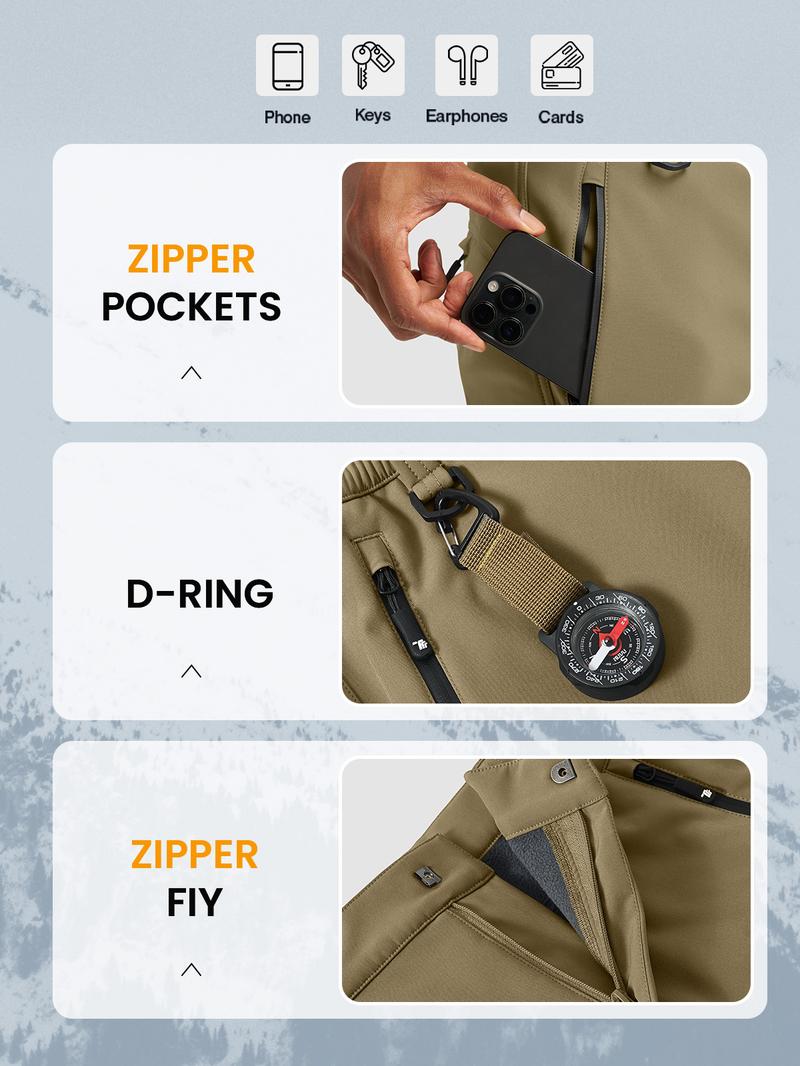 GOPUNE Men's Waterproof Fleece Lined Winter Insulated Outdoor Snowboard Hiking Trousers Snow Ski Pants with Zipper Bottom Leg