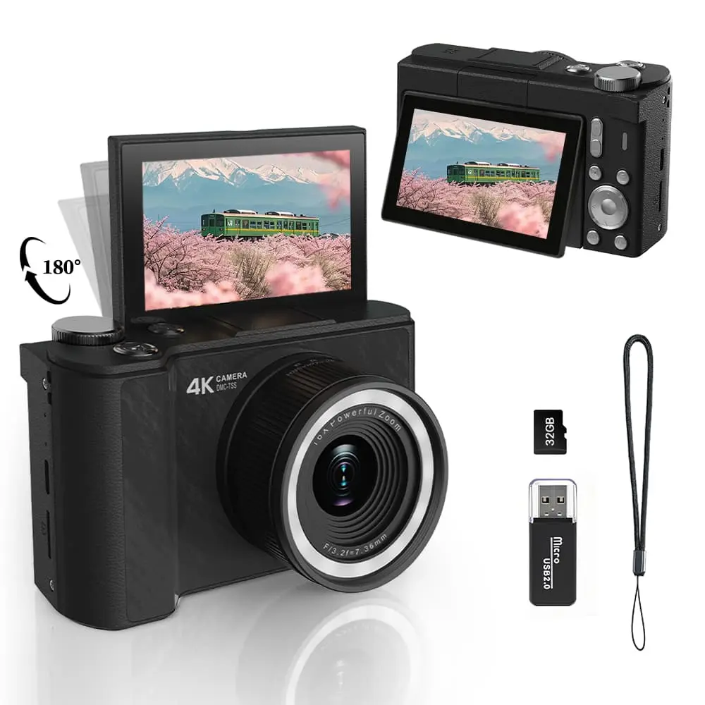 【Speical Edition】2026Vlogging Digital Camera, 2.4 Inch 180° Flip Screen, 18X Digital Zoom Point & Shoot Camera for Beginners, Includes 32GB Micro SD Card, Holiday Gift for Halloween & Thanksgiving
