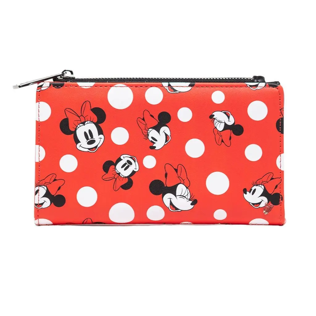 Loungefly Disney Minnie Mouse Polka Dot Ladies Wallet, Red Faux Leather Zip-Around with Card Slots - 707 Street Exclusive, Cartoon