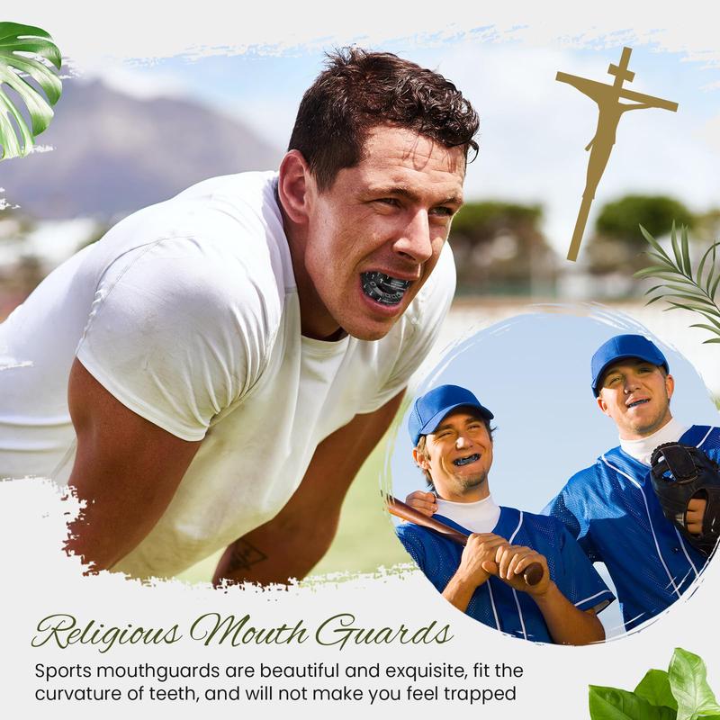 2 Pcs Cross Wrestling Mouth Guards Christian Teeth Armor Sport Game Guard with Case Religious Mouth Guard Baseball Football Lacrosse Basketball Rugby Boxing Taekwondo