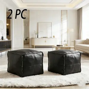Premium Leather Ottoman Cover Durable Faux Leather Material Scratch Resistant Easy to Clean Square Footstool Cover with Storage Function Multi Purpose Sofa Footstool Ideal for Apartment Living