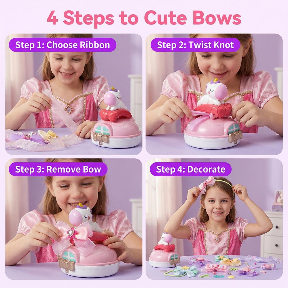 Unicorn Bow Maker, DIY Hair Accessory Kit, Wearable Craft Toy for Kids