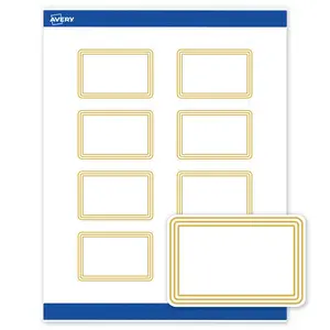 Avery Printable Rectangle Labels, 2" x 3", Matte White, Pre-printed Multi-Lined Gold Border Design, Sure Feed Technology, Laser & Inkjet Compatible, 160 Total
