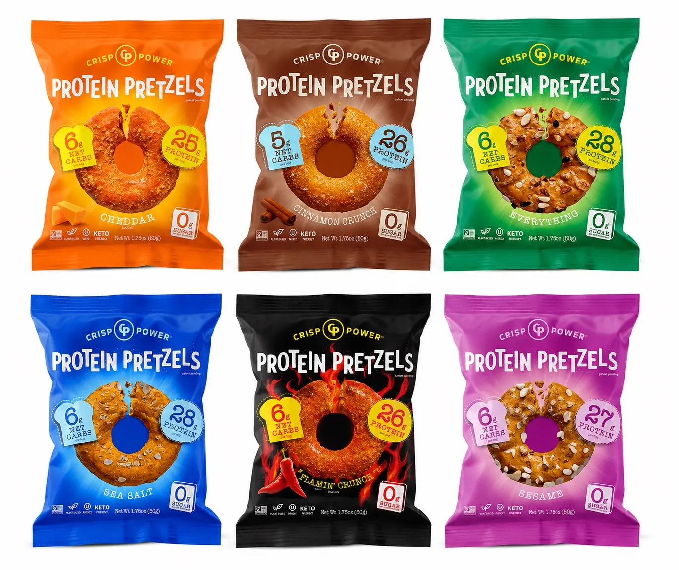 Gluten Free Crispy Wheat Protein Pretzels Variety Pack - 6 Snack Bags, 10.5 oz/300 g