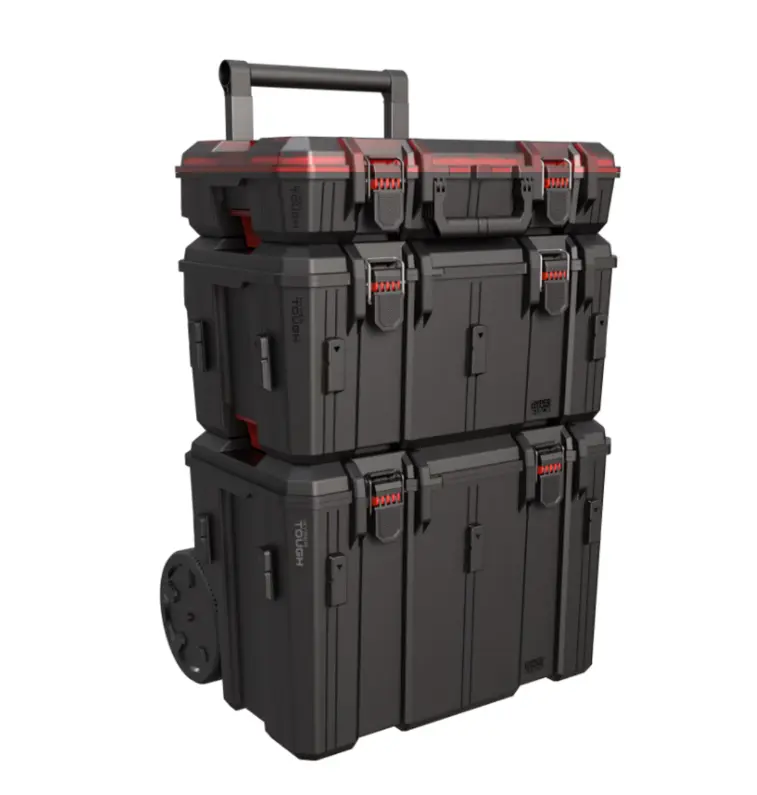 Hyper Stack 3-Piece Modular Rolling Toolbox System - Black Tool Organizer for Tools & Hardware Storage
