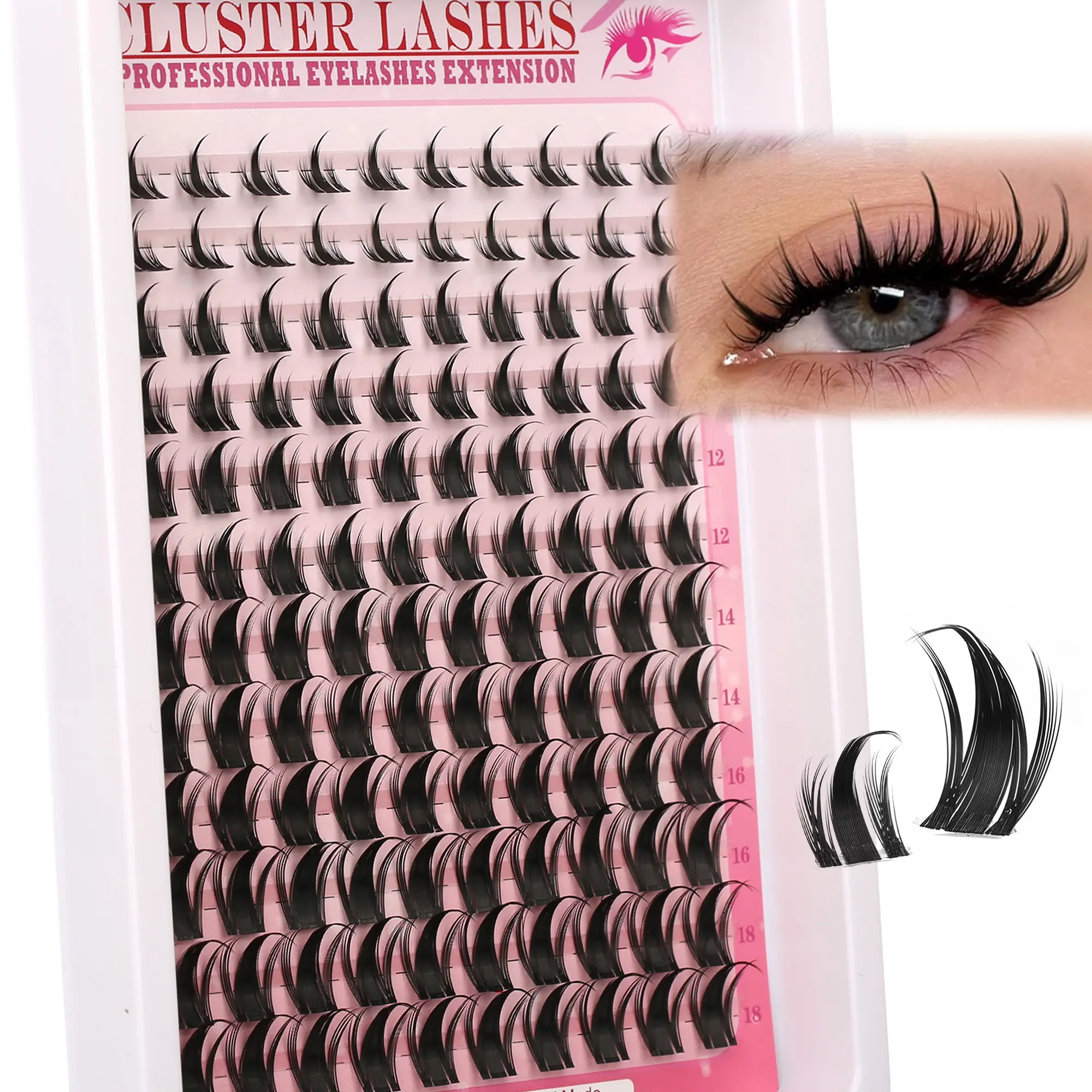 Anime Fairy Eyelash Clusters, Fluffy Lashes, High-Quality Salon-Grade Invisible-Band Natural Long 8–18 mm DIY Clear-Strip Doll Lashes
