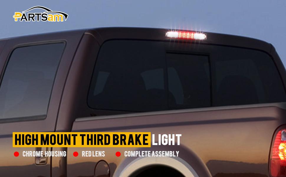 Partsam High Mount Stop Light Third 3rd Brake Light Replacement for F250 F350 F450 F550 Super Duty 1999 to 2016 LED Brake Stop Tail Cargo Light Lamp