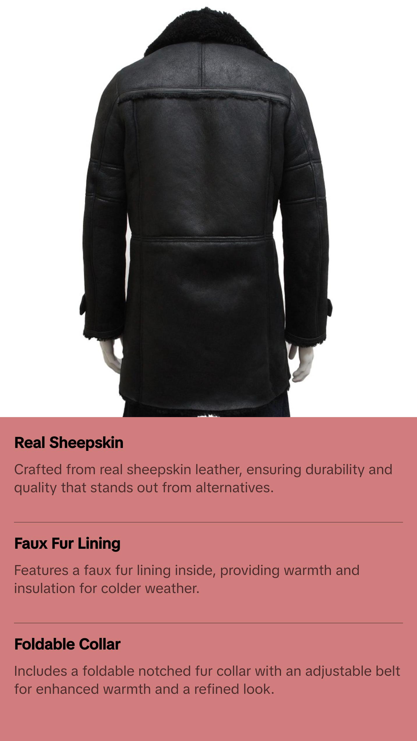 MotorCycleJackets Men's Black Foldable Notched Fur collar Duffle Coat