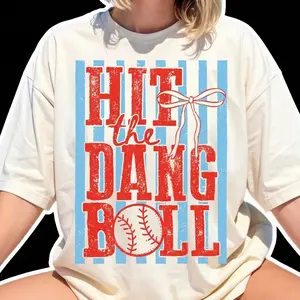 Hit The Dang Ball Baseball Shirt, Coquette Bow SoftBall Tee for Women, Retro Game Day T-Shirt, Cute Sports Mom Gift, Vintage Softball Coach Top, Oversized Aesthetic Summer Shirt, Team Spirit Tee