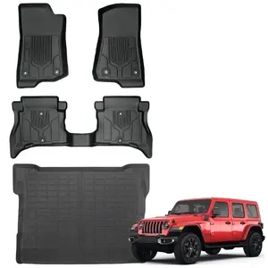 Canvcle Floor Mats & Cargo Liner for Jeep Wrangler 4XE 2021-2025 4 Door TPE 3D 2 Row Liner All Weather Protection Premium Fit