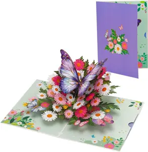 3D butterfly greeting card, 2-piece butterfly and flower three-dimensional card, ideal for Valentine's Day, birthday, wedding, anniversary gifts, for wives, husbands, mothers, women, sisters, grandmothers, children with envelopes