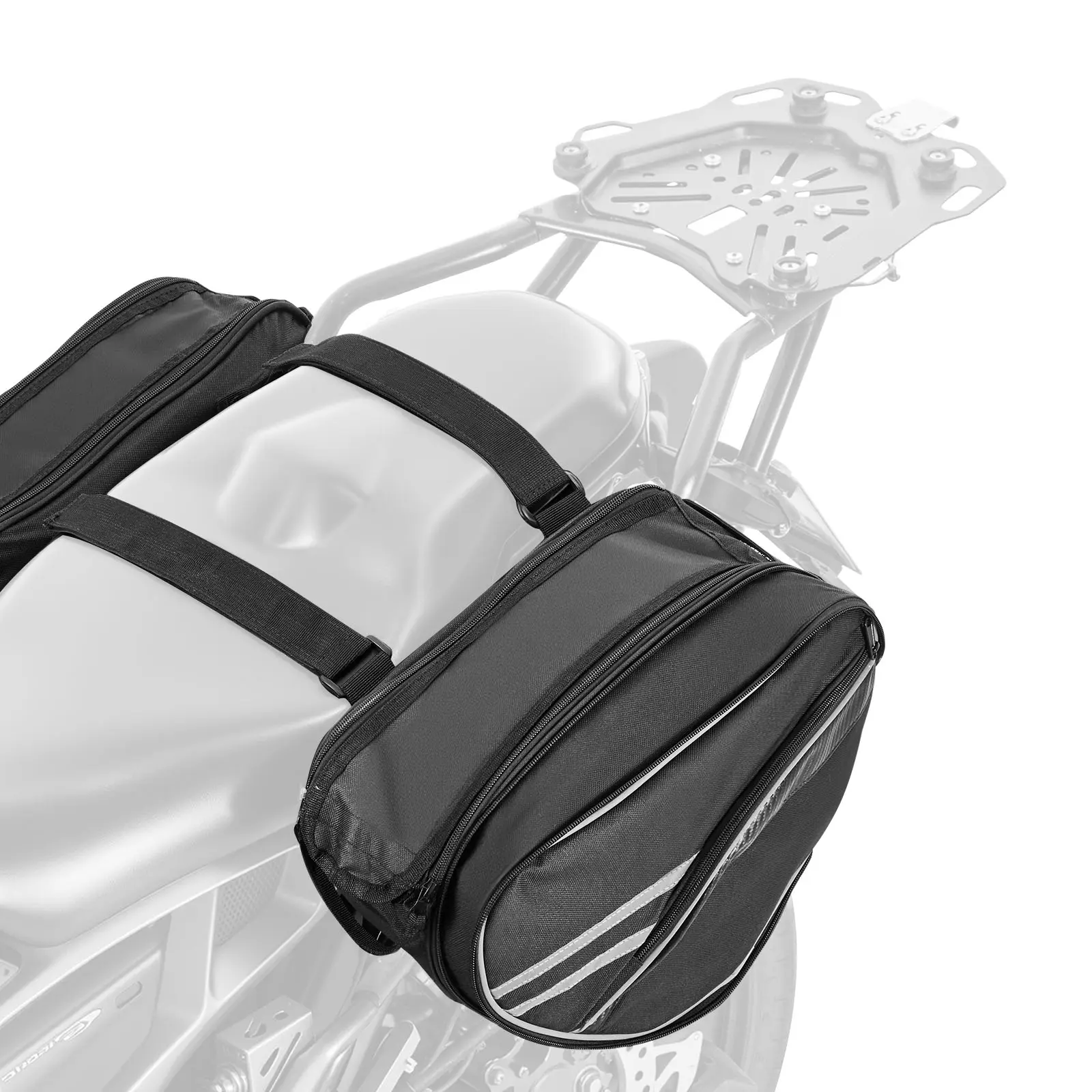 【SummerFinds】VEVOR Nylon Motorcycle Side Bags, 30L (15L x 2) Large Capacity, Waterproof Rain Cover, Detachable Hook-and-Loop Straps, Dual Side Zippers, Reflective Strips, Quick Release, Universal Fit for Most Rides, Black Outdoor Luggage Storage