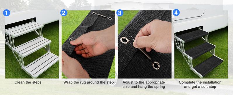 Nilight RV Step Covers 3 Pack 20 inch, Fits 8-10" Deep Camper Steps Adjustable Wrap Around RV Step Rug with Spring Works on Electrical & Manual RV Stairs Carpet for Camper Trailers Steps Outside,Black