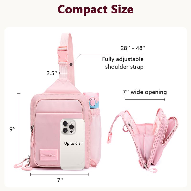 WARMDEER Nylon Sling Bag with Water Bottle Pocket & RFID Protection, Anti-Theft Crossbody Backpack for Travel, Lightweight Everyday Chest Bag for Women & Men