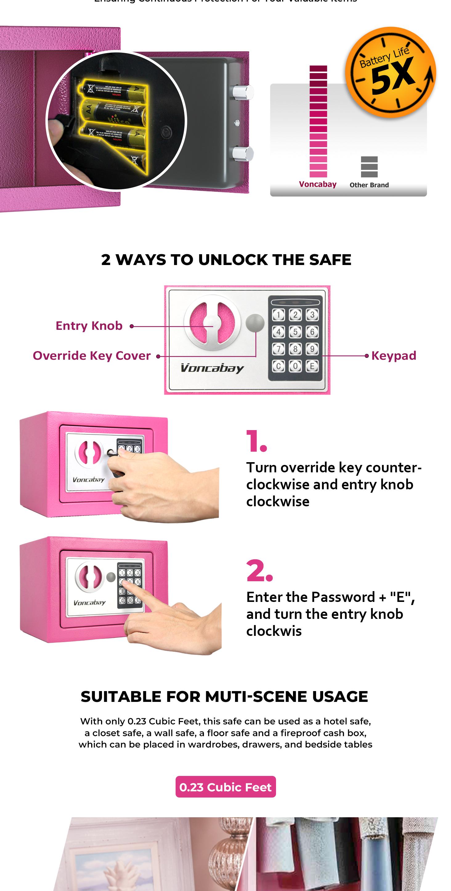 ​Voncabay Steel Mini Safe Box (9x6.6x6.5in) - Fits Anywhere! Favorite Mini Vault! Fireproof Bag (5x8in) Included - Perfect for Cash, Gold & Jewelry