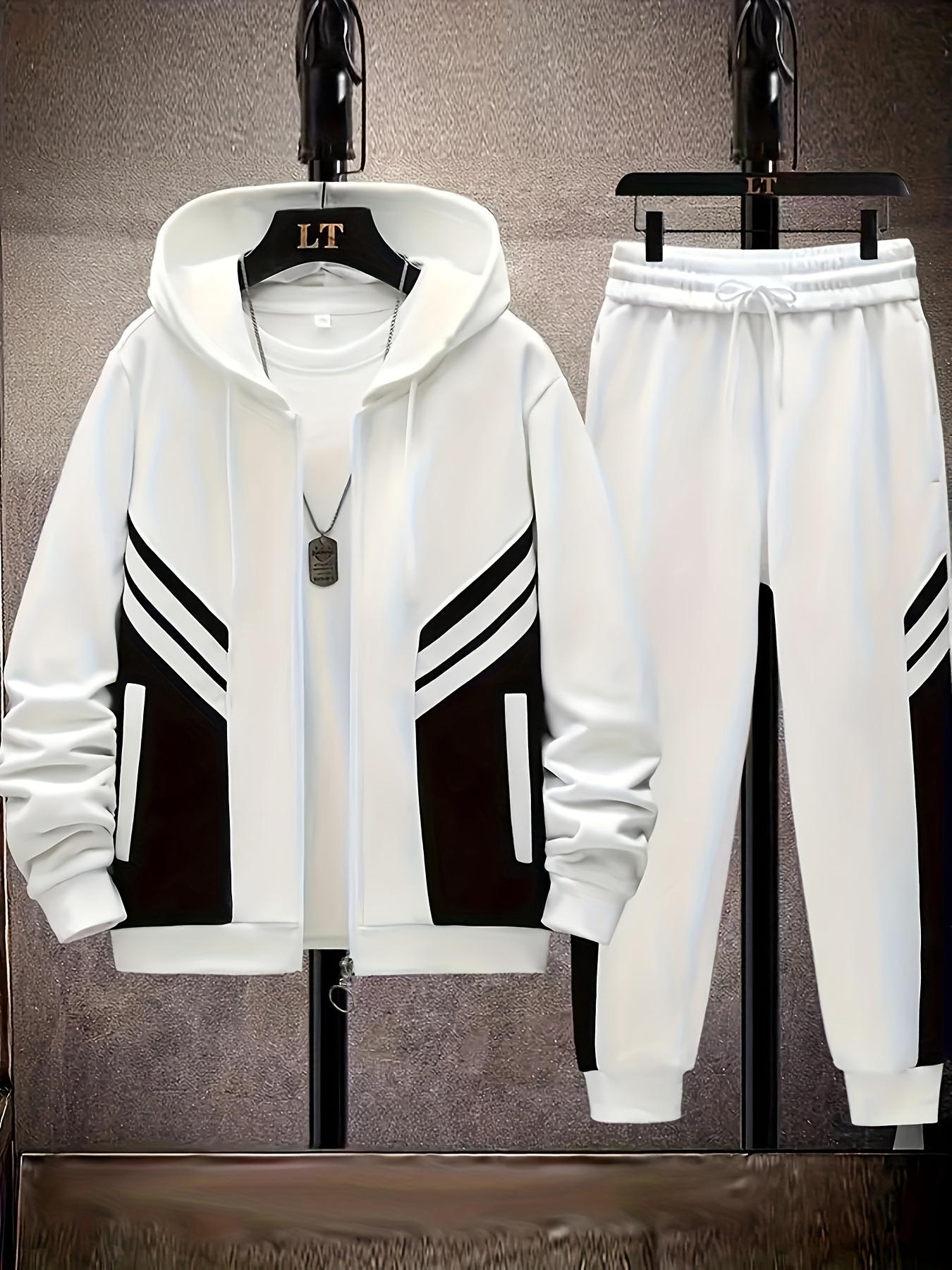 Black and White Colorblock Hooded Sports Set Trendy Versatile Comfortable Casual Wear High-End Feel