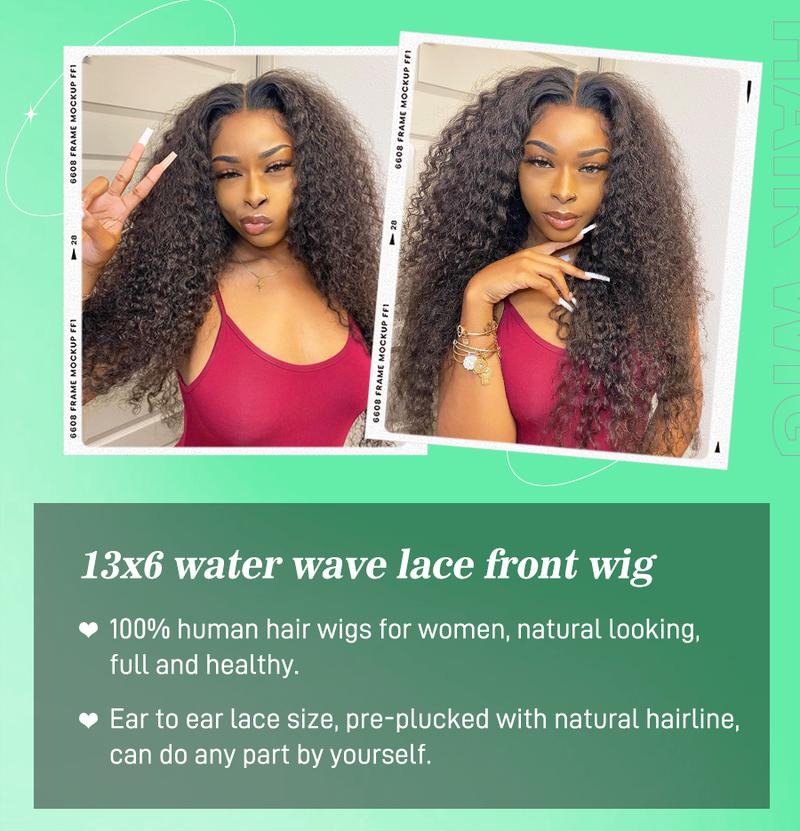 【HOT】FORGIRL FOREVER 13x6 Water Wave Lace Frontal Wig 180% Density Straight Human Hair Lace Front Wig Pre plucked Deep Curly Wave Wig For Women